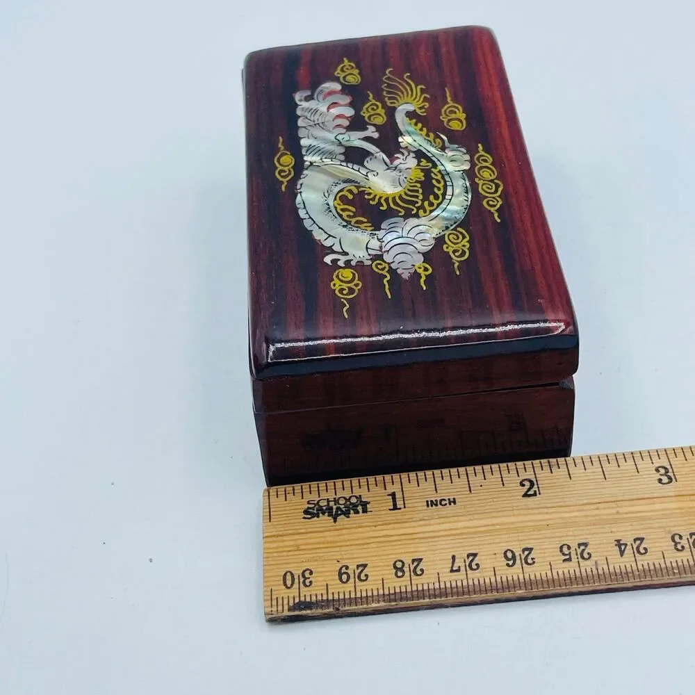 Small Hand Crafted Wooden Imperial Dragon Lacquered Lined Jewelry Trinket Box